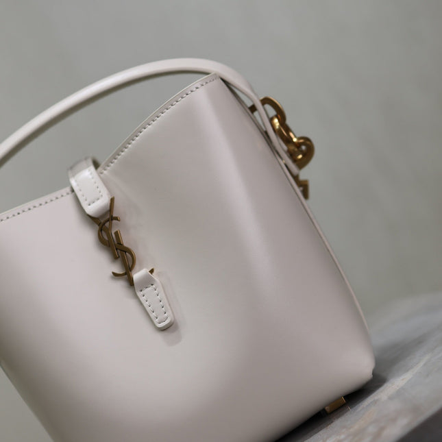 YSL 25S LE 37 MINI 15 IN DUSTY GRAY CALFSKIN GOLD HARDWARE