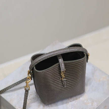 YSL 25S LE 37 MINI 15 IN BROWN LIZARD PATTERN CALFSKIN GOLD HARDWARE