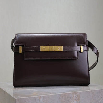 YSL 25S MANHATTAN SMALL 24 IN ROUGE CABERNET CALFSKIN GOLD HARDWARE
