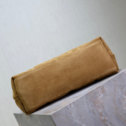 YSL 25S LOULOU PUFFER GM 35 IN TAN BROWN SUEDE GOLD HARDWARE