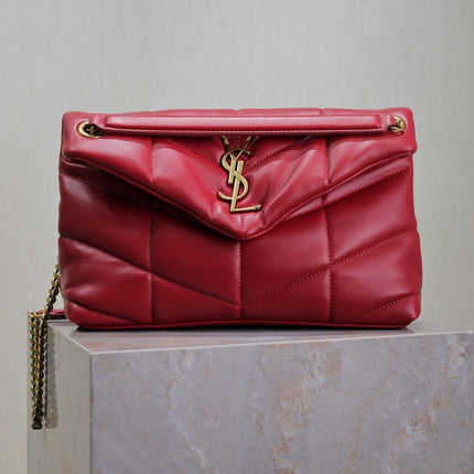 PUFFER SMALL 29 IN RED LAMBSKIN GOLD HARDWARE