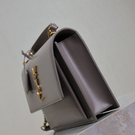 YSL 25S SUNSET MM 25 IN GRAYISH PURPLE CALFSKIN GOLD HARDWARE