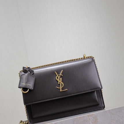 YSL 25S SUNSET BAG 22 IN DARK PURPLE CALFSKIN GOLD HARDWARE