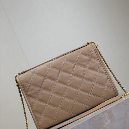 BECKY 25 IN MEDIUM BROWN QUILTED LAMBSKIN GOLD HARDWARE