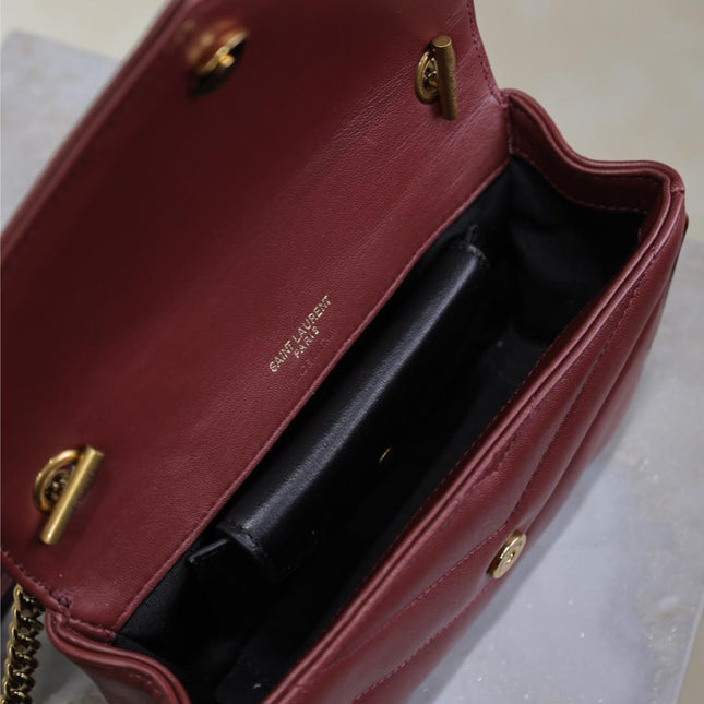 LOULOU MINI 20 IN BURGUNDY RED SHEEPSKIN GOLD HARDWARE