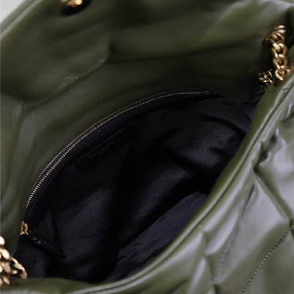 YSL 25S LOULOU PUFFER GM 35 IN DARK OLIVE CALFSKIN GOLD HARDWARE