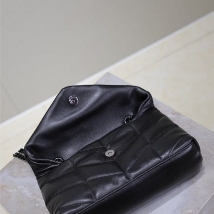 YSL 25S LOULOU PUFFER MINI 23 IN BLACK CALFSKIN BLACK HARDWARE