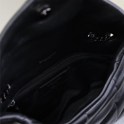 YSL 25S LOULOU PUFFER MINI 23 IN BLACK CALFSKIN BLACK HARDWARE