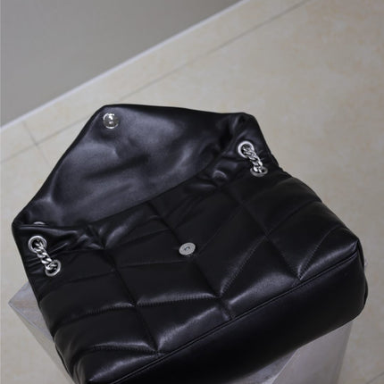 YSL 25S LOULOU PUFFER GM 35 IN BLACK CALFSKIN SILVER HARDWARE