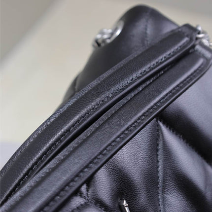 YSL 25S LOULOU PUFFER MM 29 IN BLACK CALFSKIN SILVER HARDWARE