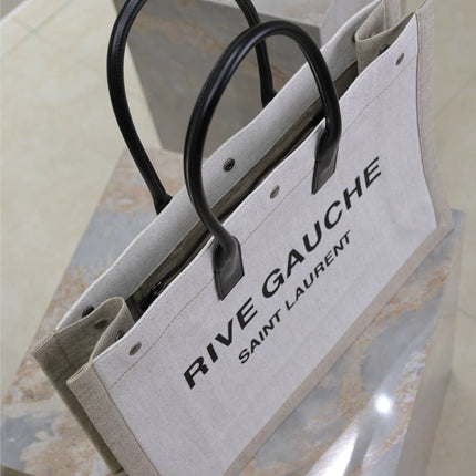 YSL 25S RIVE GAUCHE TOTE BAG 48 IN DUSTY GRAY CANVAS