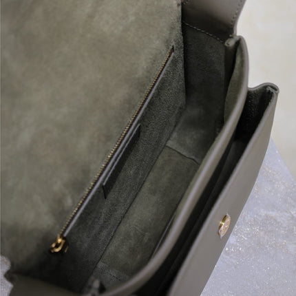 YSL 25S NIKI BABY 22 IN DARK OLIVE BROWN CALFSKIN GOLD HARDWARE