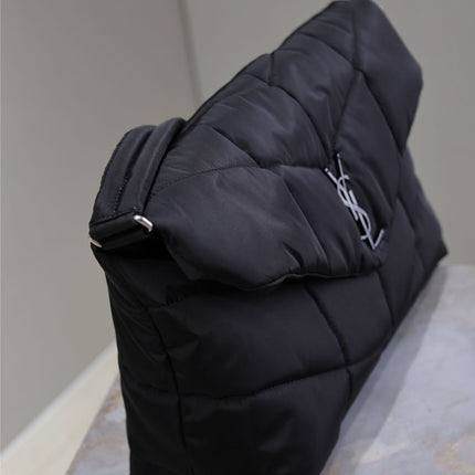 YSL 25S LOULOU PUFFER BAG 34 IN BLACK NYLON SILVER HARDWARE