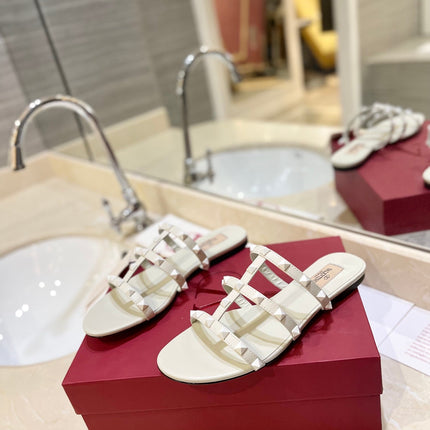 VALENTINO 26S ROCKSTUD CAGED SANDALS IN WHITE CALFSKIN