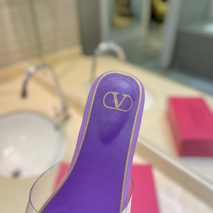 VALENTINO 26S FLAT SLIDES IN PURPLE LAMBSKIN WITH CRYSTAL