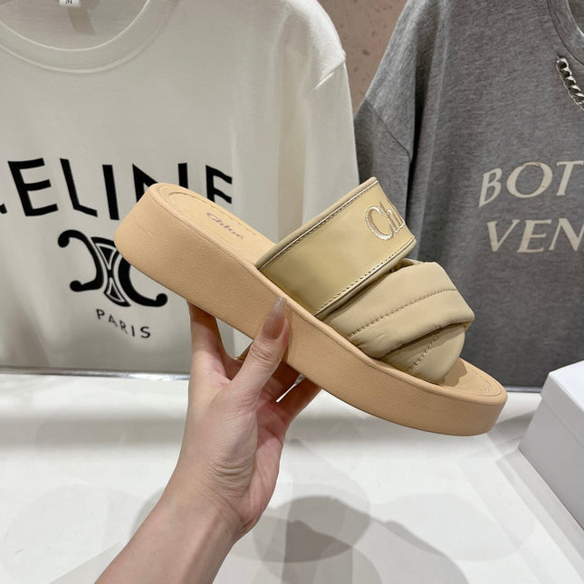 MILA PLATFORM 5 CM IN OYSTER GREY NYLON WITH EMBROIDERED LOGO