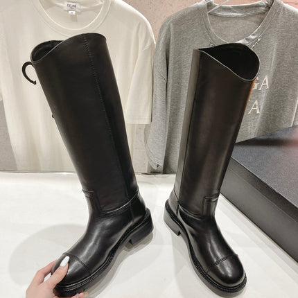 CC EMBOSSED LOGO HIGH BOOTS BLACK CALFSKIN