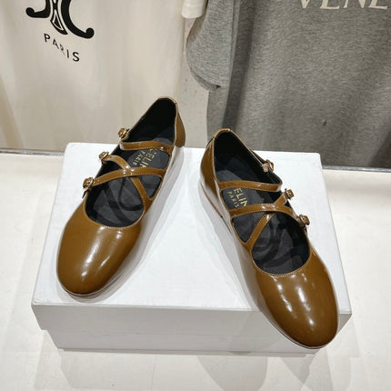 BALLET FLAT WITH CROSSOVER STRAP IN SEPIA BROWN LAMBSKIN