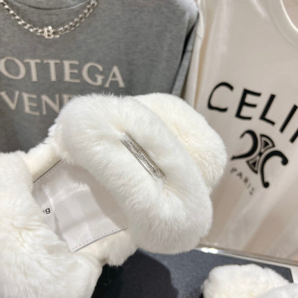 CHUNKY PLATFORM SLIPPER IN WHITE RABBIT FUR