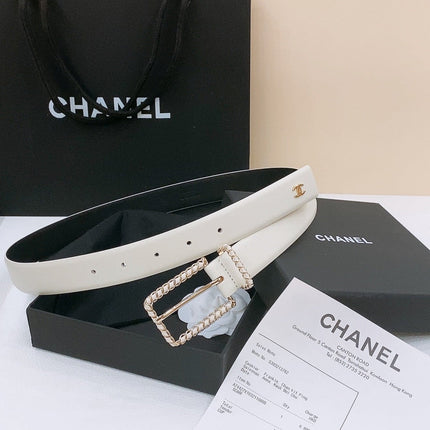 BELT 30MM IN BLACK AND WHITE CALFSKIN WITH INTERWOVEN GOLD CHAIN BUCKLE
