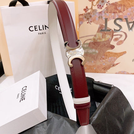 CELINE 25S BELT 25MM REVERSIBLE TRIOMPHE IN BURGUNDY CALFSKIN 565533