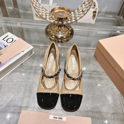 MARY JANE SANDAL CAP TOE DARK CREAM SHEEPSKIN - HIGH HEEL