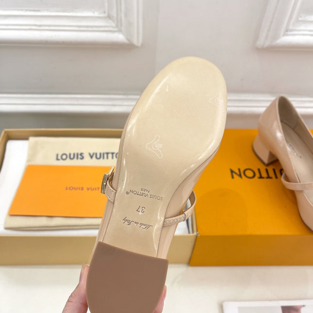 LV WOMEN ROMY HIGH BALLERINA IN GLOSSY BEIGE LAMBSKIN