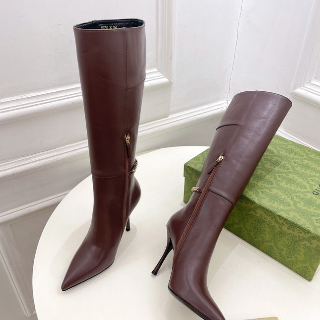 SIGNORIA KNEE BOOTS 4.5CM IN WALNUT BROWN CALFSKIN