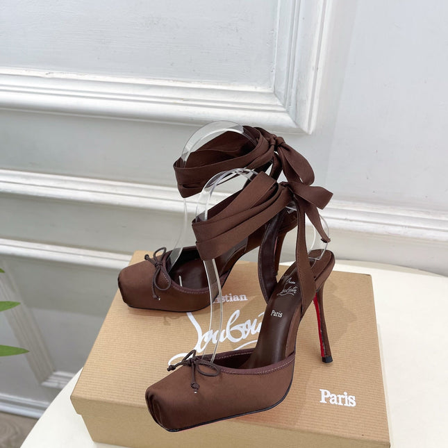 CASSIA LACE UP 100MM IN CHOCOLATE BROWN SATIN