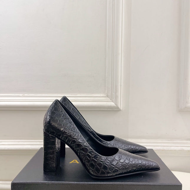ALAIA 26S HIGH HEELS 95 MM IN BLACK CROCODILE-EMBOSSED CALFSKIN
