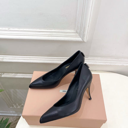 MIUMIU 26S POINTED TOE HIGH HEELS 85MM IN BLACK CALFSKIN