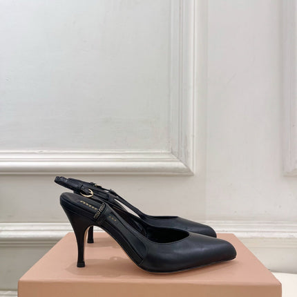 MIUMIU 26S SLINGBACK PUMPS 85MM IN BLACK CALFSKIN