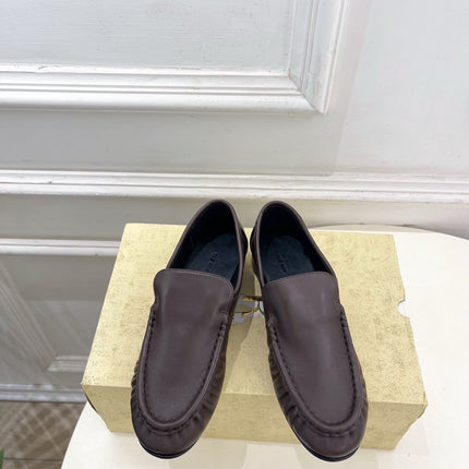THE ROW 26S MOCCASIN LOAFERS 20MM IN BROWN CALFSKIN