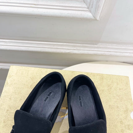THE ROW 26S MOCCASIN LOAFERS 20MM IN BLACK SUEDE