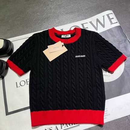 MIUMIU SHORT-SLEEVE KNIT SWEATER 530