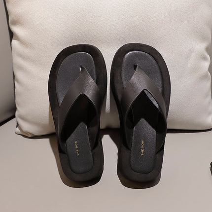THE ROW 26S GINZA THONG SANDALS IN BLACK CALFSKIN AND SUEDE