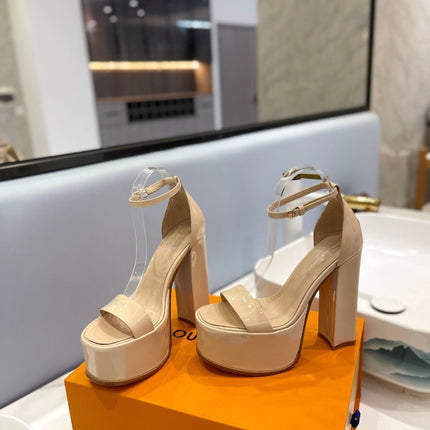 LV 26S HIGH HEEL SANDALS 145 MM IN BEIGE CALFSKIN