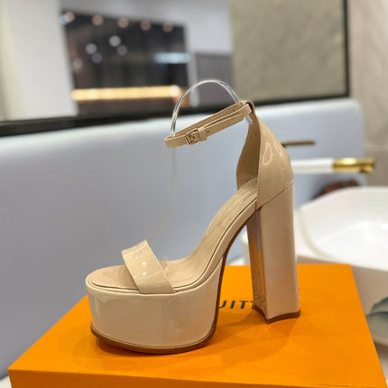 LV 26S HIGH HEEL SANDALS 145 MM IN BEIGE CALFSKIN