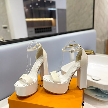 LV 26S HIGH HEEL SANDALS 145 MM IN CREAM WHITE CALFSKIN
