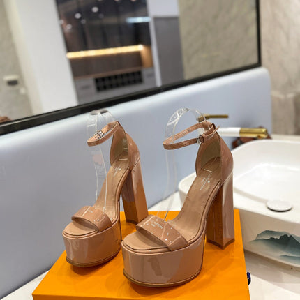 LV 26S HIGH HEEL SANDALS 145 MM IN NUDE PINK CALFSKIN