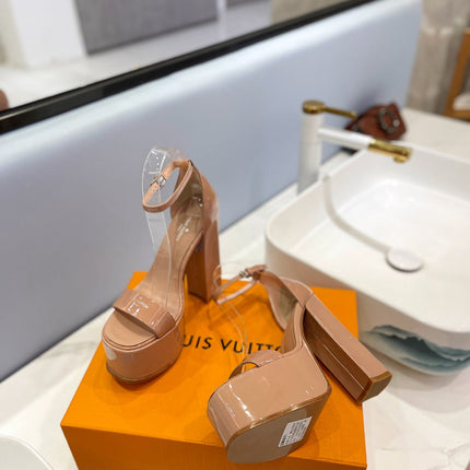 LV 26S HIGH HEEL SANDALS 145 MM IN NUDE PINK CALFSKIN