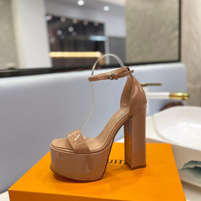 LV 26S HIGH HEEL SANDALS 145 MM IN NUDE PINK CALFSKIN