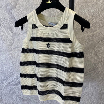 Black and beige hollow knitted vest