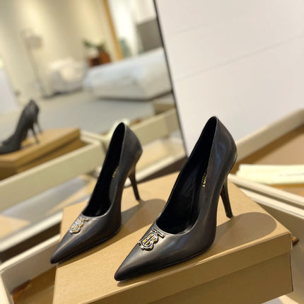 BURBERRY 26S HIGH HEELS 105 MM IN BLACK CALFSKIN WITH LOGO